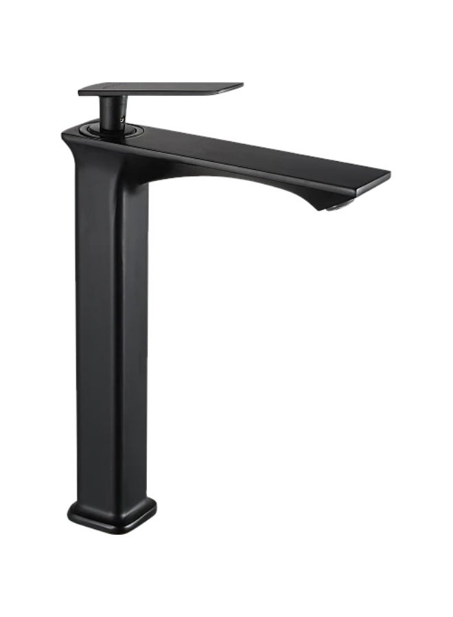 Long black bathroom sink faucet with supply hoses - Image 3